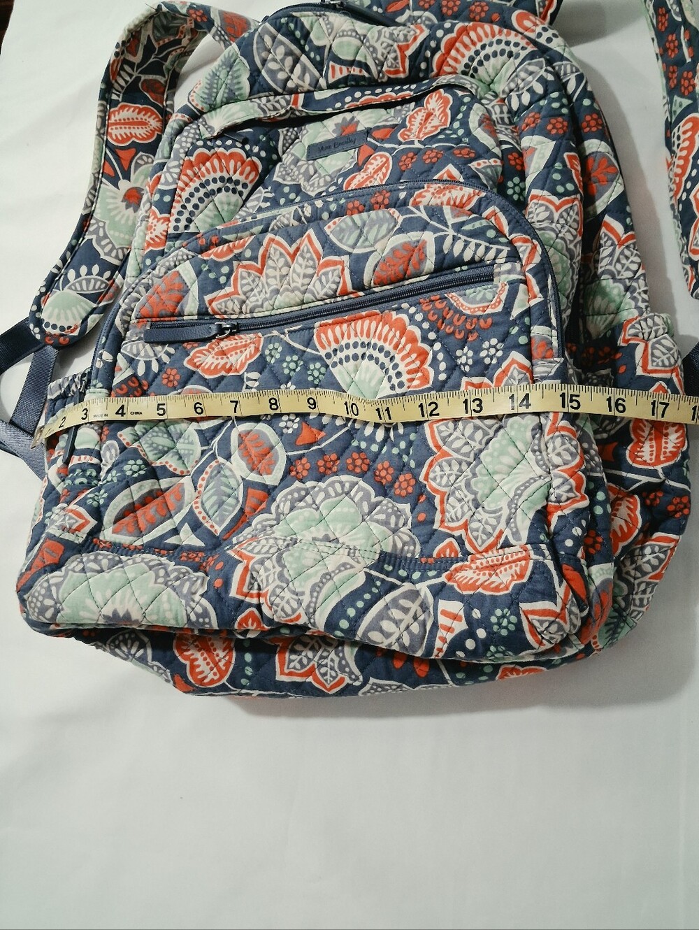 Vera Bradley Navy Quilted Floral Backpack with Coral & Mint Accents - Picture 4 of 12